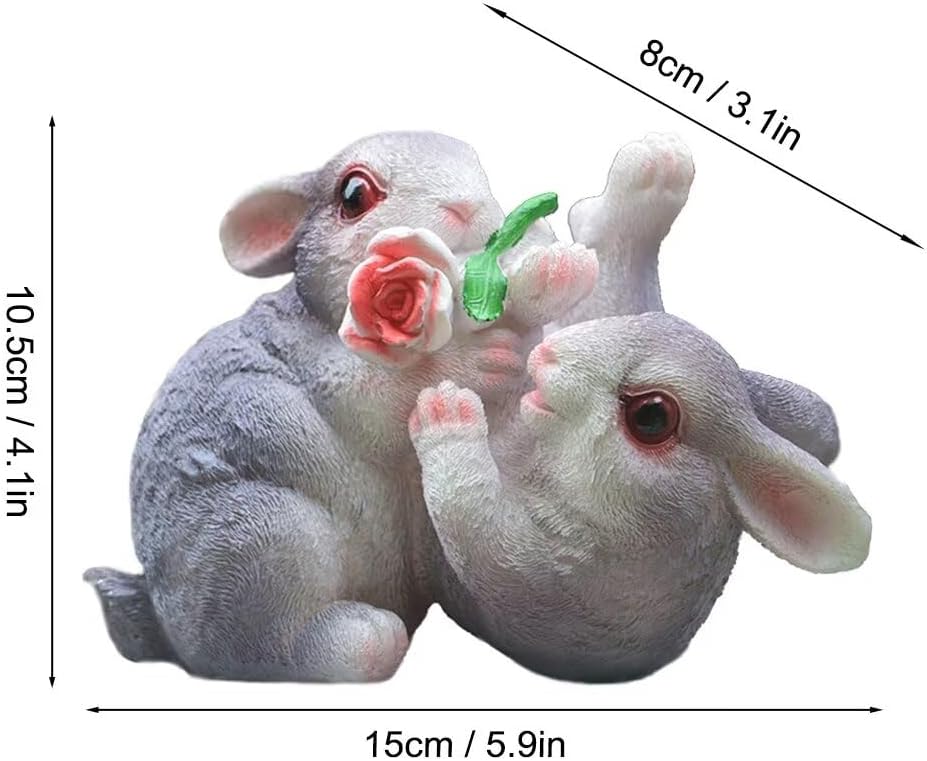 Garden Statues Bunny Decor Resin Flower Rabbit Figurine Cute Fairy Garden Decor Outdoor Statues for Patio Yard Porch Balcony Gifts for Women Mom Grandma Grey