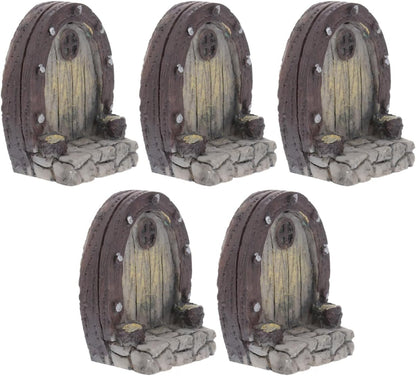 Mipcase Mini Garden Furniture Resin Simulation Wood Door for Micro Landscapes 5pcs Miniature Door Decorations for Fairy Garden Accessories and Pot Plants