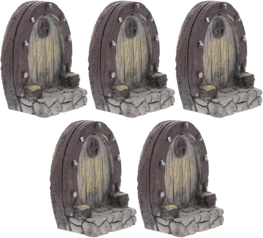 Mipcase Mini Garden Furniture Resin Simulation Wood Door for Micro Landscapes 5pcs Miniature Door Decorations for Fairy Garden Accessories and Pot Plants