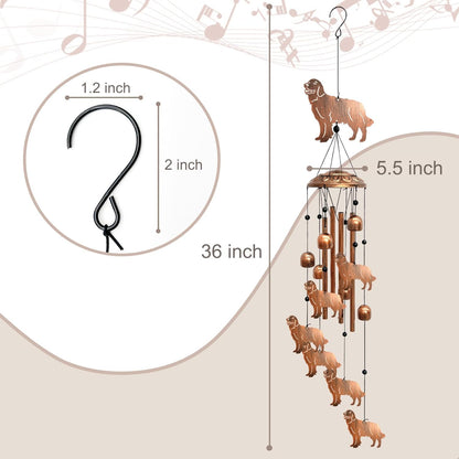 Golden Retriever Wind Chimes for Outside, Metal Windchimes Outdoors Birthday Gifts for Women Memorial Sympathy Wind Chimes for Patio Garden Yard