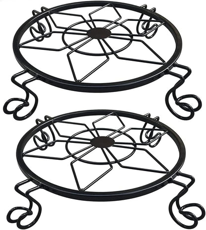 Flower Pot Stand Heavy Duty 2 Pack Planter Holder Indoor Outdoor Home & Garden Decor(Black)