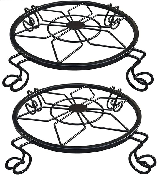 Flower Pot Stand Heavy Duty 2 Pack Planter Holder Indoor Outdoor Home & Garden Decor(Black)