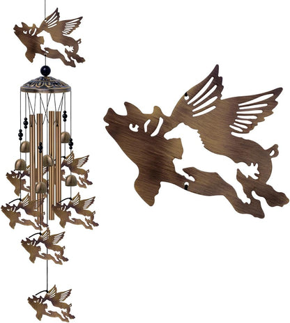 37" Flying Pigs Wind Chimes Outdoor Decor - with 6 Bells 7 Pigs Wind Chimes, Mobile Romantic Fly Pigs Wind Catcher, Bronze Pig Wind Bells for Home, Mom Gifts, Balcony, Tree, Festival Garden Decoration