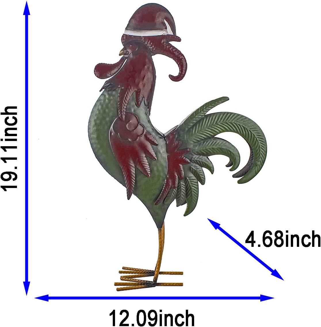 Rooster Statue Creative Chicken Animal Sculpture with Christmas Hat Garden Decoration Metal Yard Art for Patio Lawn Backyard Outdoor Indoor Decoration