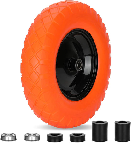 Upgraded 16" Flat Free Wheelbarrow Wheels and Tires, 4.80/4.00-8 Solid Tires with 5/8"&3/4" Bearings, Universal Fit for Wheelbarrows/Garden Trailer