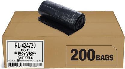 Aluf Plastics 56 Gallon Trash Bags (2 MIL - Pack of 200) 43" x 47" - Large Heavy Duty Can Liners - Plastic Black Garbage Bags for Lawn, Leaf, Contractor, Yard, Outdoor use