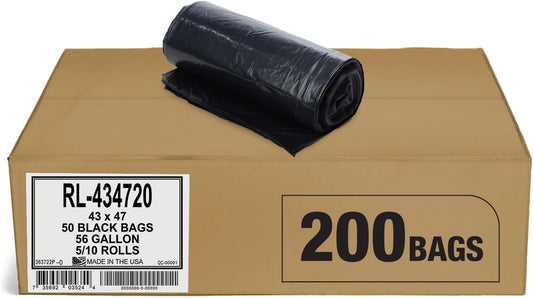 Aluf Plastics 56 Gallon Trash Bags (2 MIL - Pack of 200) 43" x 47" - Large Heavy Duty Can Liners