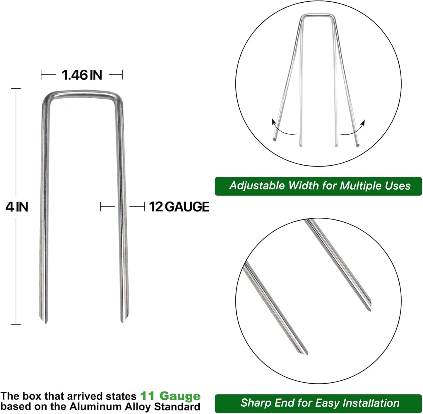 Landscape Staples 4 Inch 50 Pack Galvanized Garden Stakes Anti-Rust Landscape Pins for Weed Barrier Fabric and Landscape Fabric