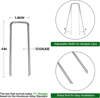 Landscape Staples 4 Inch 50 Pack Galvanized Garden Stakes Anti-Rust Landscape Pins for Weed Barrier Fabric and Landscape Fabric