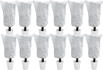 EAONE 12 Pack Plant Covers Freeze Protection, 24x32'' Winter Frosts Cloth for Outdoor Plants, Reusable Frost Blankets Drawstring Bags for Cold Freeze Sun Protection Bird Insect Prevention,White