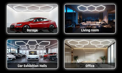 Modern Hexagon Led Garage Light: 720W 86400 Lumens, 6500K for Garage, Basement, Warehouse, Auto Beauty Shop, Car Detailing Shop
