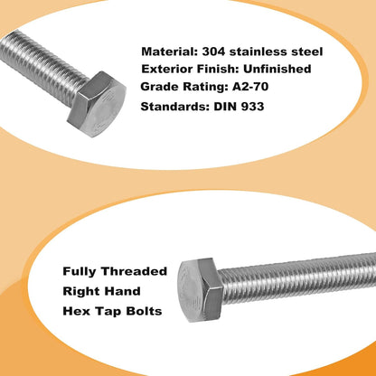 M10 Hex Bolts and Nuts Set, M10x60mm Fully Thread Bolt, M10-1.25mm Hexagon Nut with Flat Washers, Spring Washers 304 Stainless Steel Fastener Set for Caster Wheels Assembly 4 Sets