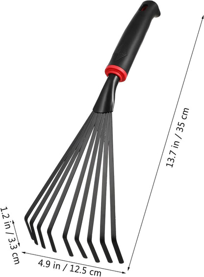VANZACK 2pcs Gardening Hand Rakes Metal Ash Rakes Hand Tiller Mini Garden Cultivator Tools Portable Rake with Handle and 9 Tines for Yard Lawn Shrub Flower Beds