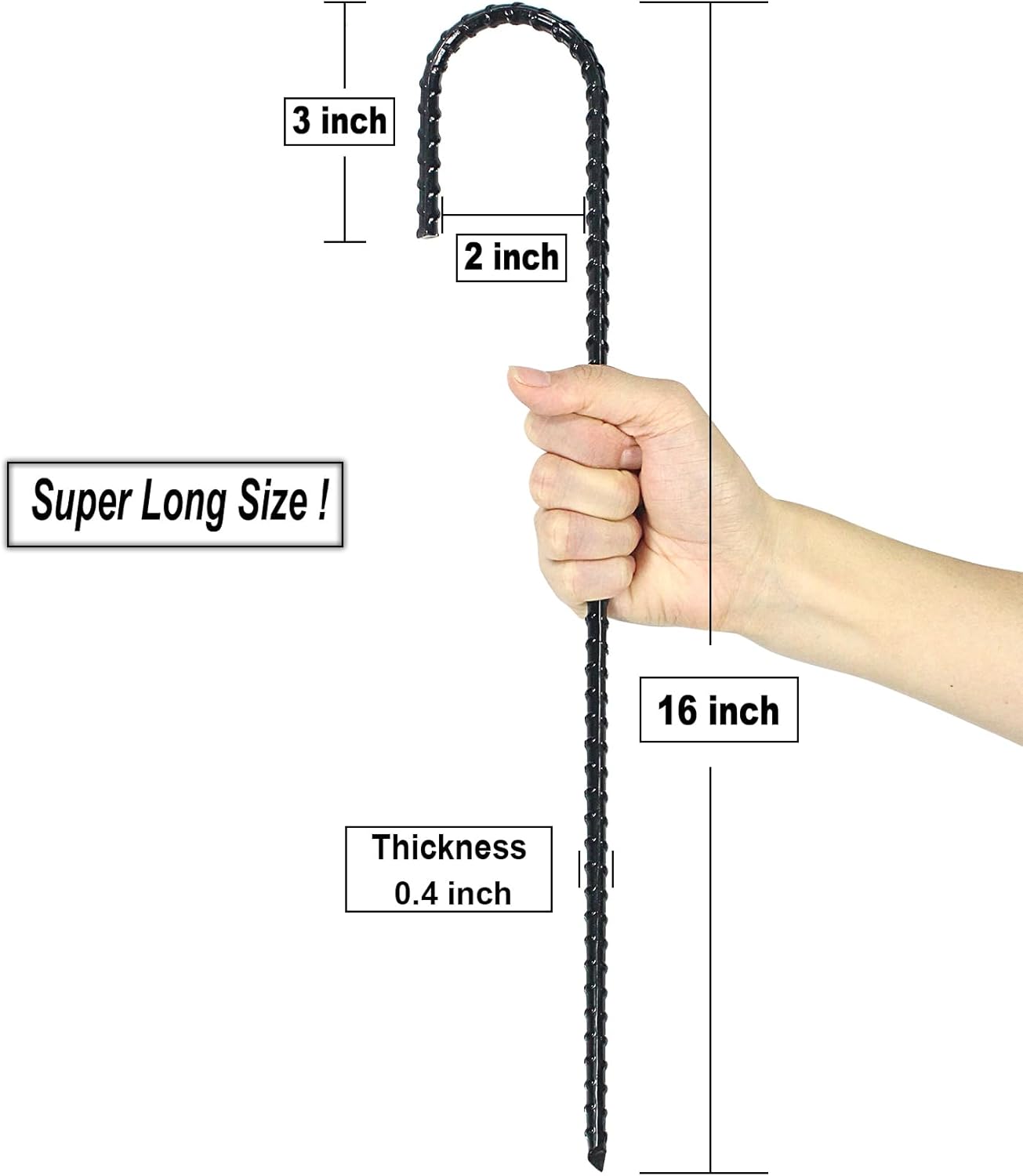 16 Inch Ground Rebar Stakes, J Hook Extra Heavy Duty Rust Proof Coated Steel Ground Anchors with Chisel Point End for Camping Tent and Canopy Tent (24)