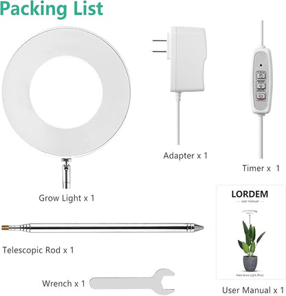 LORDEM Full Spectrum LED Grow Light, 72 LEDs, 4 Brightness Settings, Auto On/Off Timer, Height Adjustable, Ideal for Indoor Plants