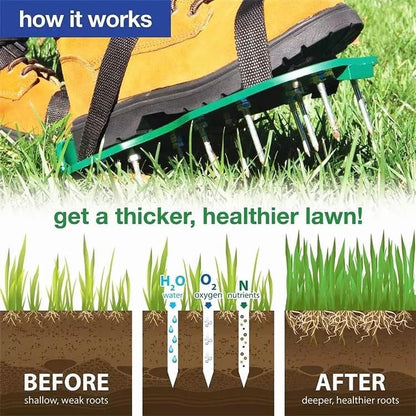 Lawn Aerator Shoes with Adjustable Nylon Straps, Lawn Aeration or as Screed Shoes, Gardening Spiked Shoes Lawn Aerating One Size Fits All Spiked Sandals for Yard Patio Garden Grass Green