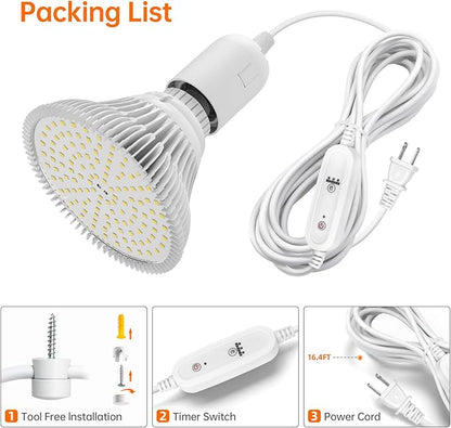 Bstrip Hanging Grow Lights for Indoor Plants, 25W Full Spectrum, White Plant Light Bulb with Timer, 16.4FT Power Cord, 5000K, Pendant or Ceiling Installation, Perfect for Tall Plants, and Plant Shelf