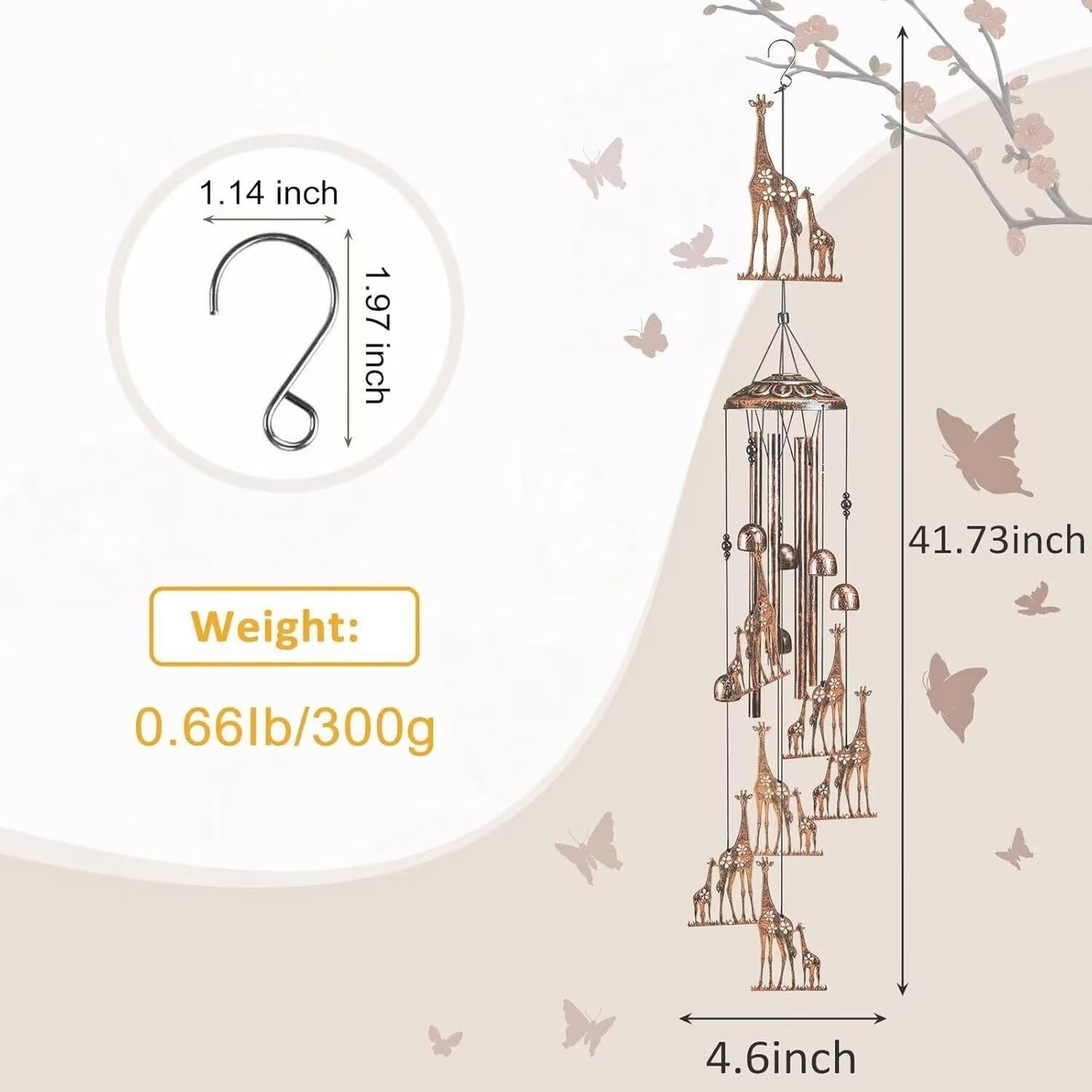 Giraffe Wind Chimes for Outside,Gardening Gifts for Giraffe Lover，Women，Men，Mom，Birthday Party Decorations,Memorial Gifts,Wind Chimes Outdoors，Indoors,Room,Home,Wall,Garden,Patio,Yard Decor