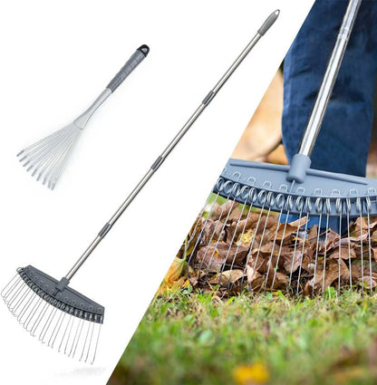 Thatch Rake Adjustable 17"-63", Efficient Metal Leaf Rakes, Wide with 24 Durable Steel Tines, Lightweight Garden Thatching Rakes Used for Mulch ,Leaves, Debris, Pine Needles, Shrub, Gravel
