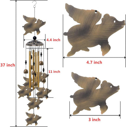 Flying Pigs Wind Chimes Outdoor Decor - with 6 Bells 7 Pigs Wind Chimes, Mobile Romantic Fly Pigs Wind Catcher, Bronze Pigs Wind Bells for Home, Mom Gifts, Balcony, Tree, Festival, Garden Decoration