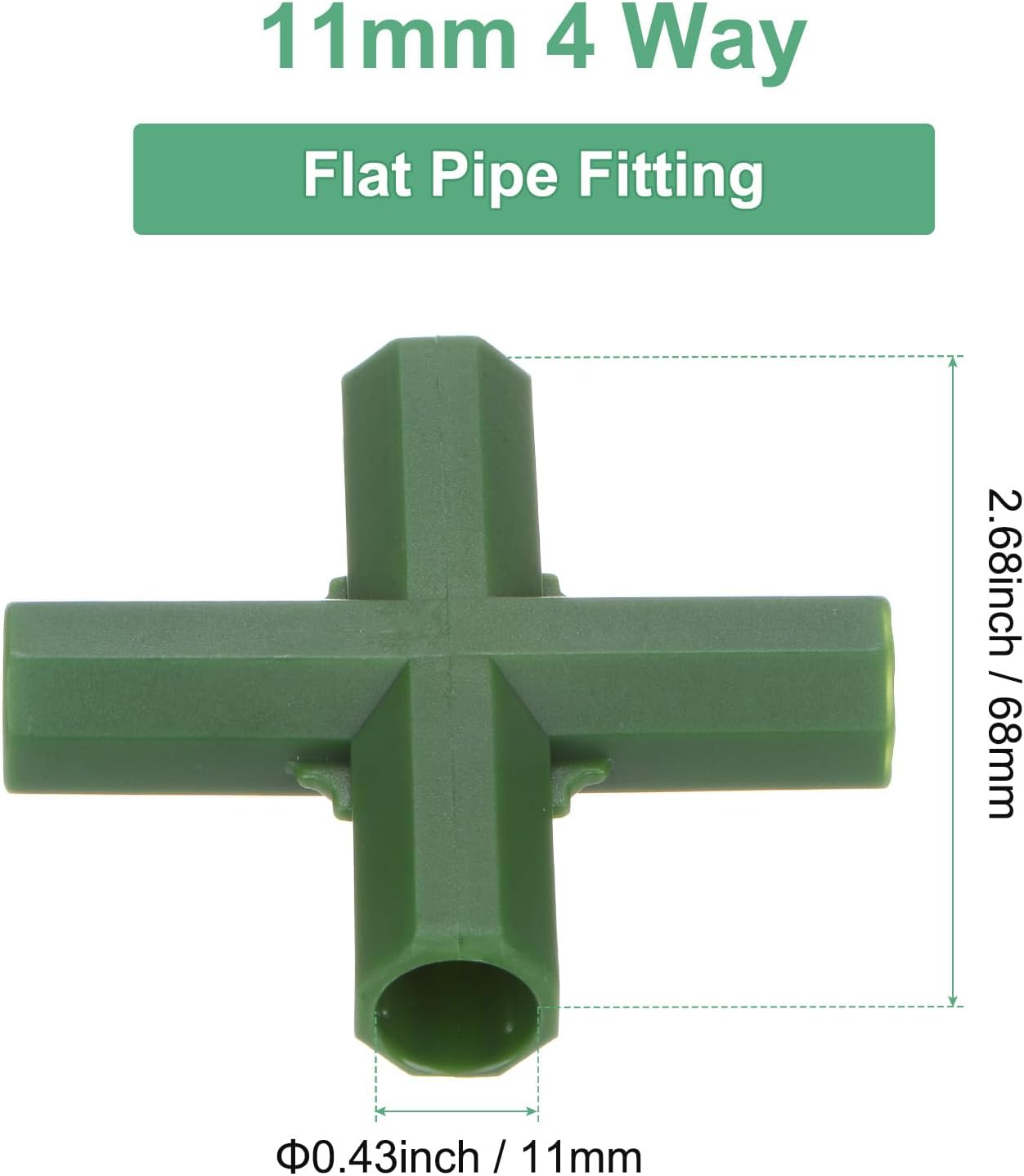 12 Pcs 11mm Greenhouse Frame Building Connectors, 4 Way Flat Pipe Fitting for Grape Trellis/Sunscreen Shed/Gardening Plant Stakes, Greenhouse Accessories [Green]