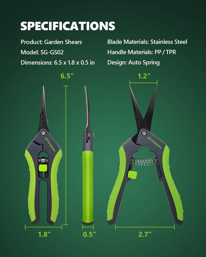 6.5" Pruning Shears for Gardening, Sharp Plant Trimming Scissors for Precise Cuts, Stainless Steel Garden Scissors Bonsai Clippers (2-Pack Curved)