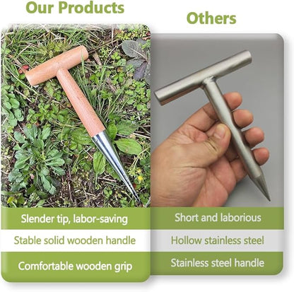 Hand Dibber, Seed Dibber, Garden Dibber, Dibber Garden Tool, Galvanized Alloy Head, Bulb Planter for Planting Flowers Tulips Daffodils Dahlias