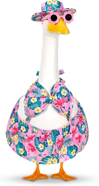 Summer Goose Outfit Porch Goose Outfits Bikini Goose Clothes Hawaiian Porch Goose Clothes for 23" Cement Plastic Goose Outdoor Garden Yard Patio Decor (Pink)