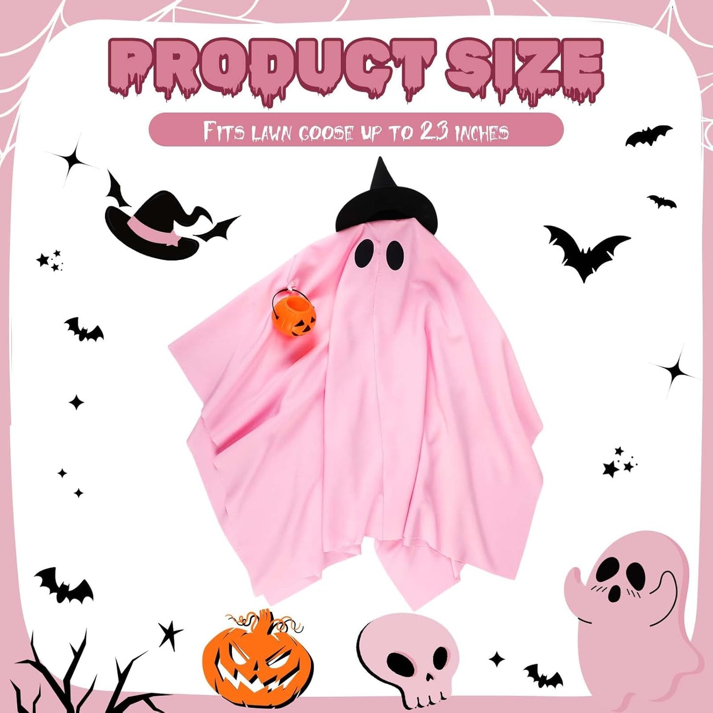 Halloween Porch Goose Outfit Ghost Lawn Goose Clothes with Pumpkin Bag for 23" Disco Plastic/Cement Outdoor Patio Yard Lawn Art Decoration(Pink,Matte)