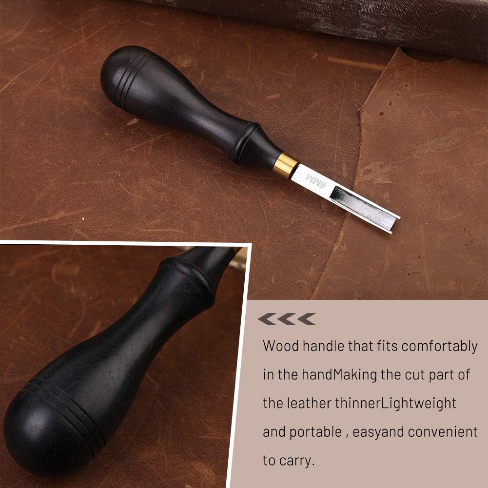 Leather Edge Beveler Tool, French Skiver, 6mm Wide Mouth Leather Edge Trimmer Skiving Crafting Tools with Wooden Handle for DIY Craft