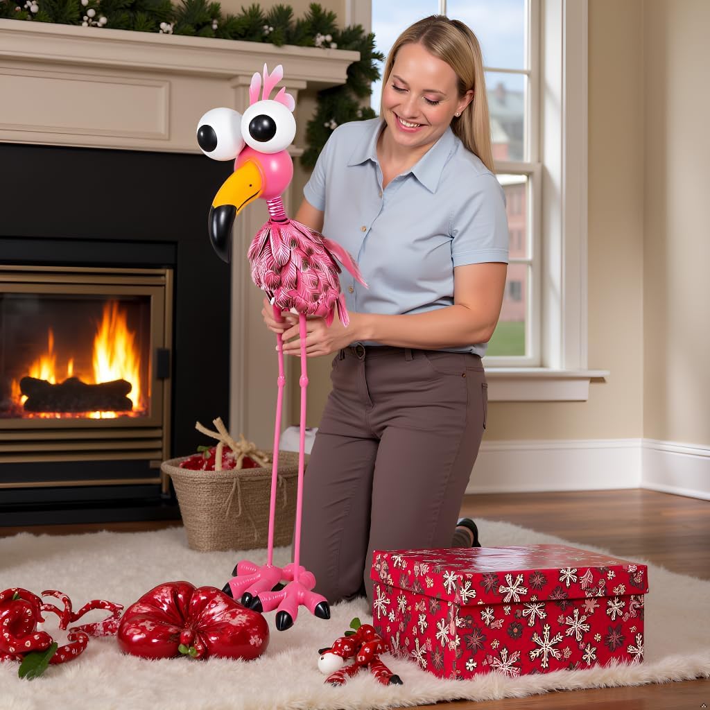 25'' Tall Flamingo Garden Statue, Metal Flamingo Outdoor Staute Waterproof, Pink Flamingo Yard Art Sculptures Decor for Yard, Lawn, Patio, Backyard
