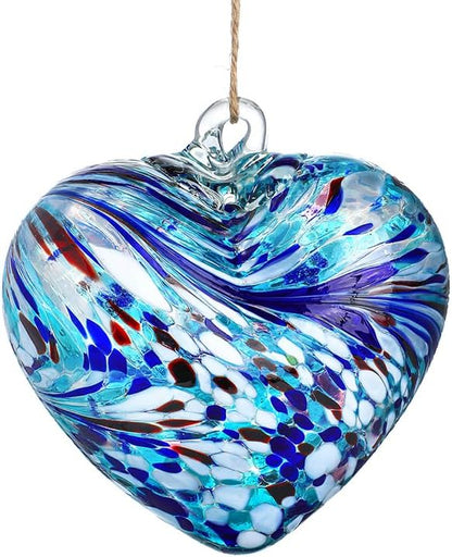 Hand Blown Glass Gazing Balls for Garden Love Heart Hanging Friendship Balls Christmas Ball Ornaments for Xmas Tree Decoration (Blue - A)