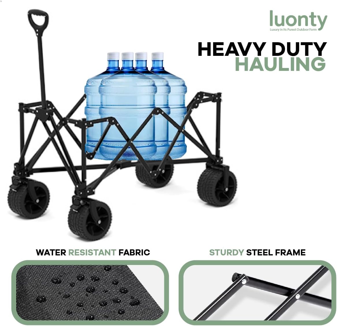 Collapsible Utility Wagon Cart, Heavy Duty Folding Garden Cart with Wheels, Black Steel Frame, 150 L Capacity - 330 LB Capacity
