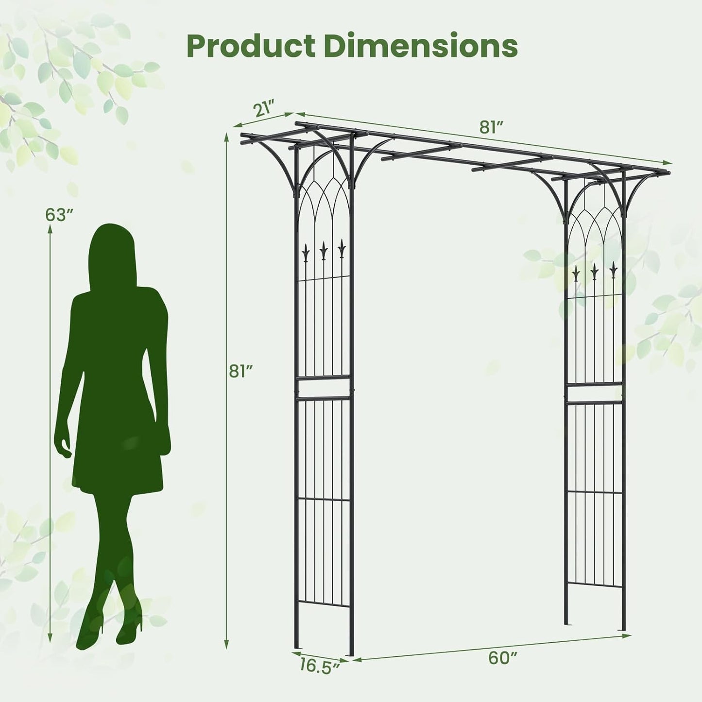 Giantex Metal Garden Arbor with Trellis, 81" Outdoor Arch for Climbing Plants, Heavy-Duty Rust-Resistant Steel Archway with 4 Stakes for Garden, Wedding, Party, and Yard Decoration, Black
