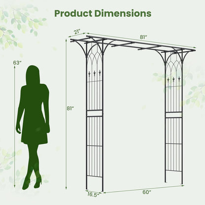 Giantex Metal Garden Arbor with Trellis, 81" Outdoor Arch for Climbing Plants, Heavy-Duty Rust-Resistant Steel Archway with 4 Stakes for Garden, Wedding, Party, and Yard Decoration, Black