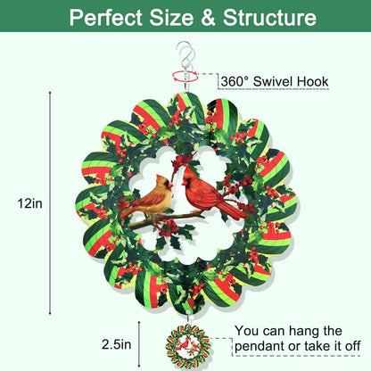 Cardinal Wind Spinner, 3D Wind Spinners Outdoor Metal Clearance, 12 Inches Green Garden Bird Spinner Hanging Yard Art, Large Colorful Spinning Wind Catcher, Wind Sculpture Spinifity Ornaments Gifts