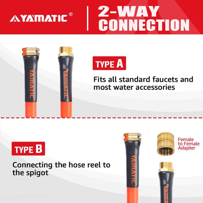 YAMATIC Female to Female Short Garden Hose 5/8 in x 10 ft, 2 in 1 Dual Use Heavy Duty Leader Hose with Solid Brass Connector, All-Weather Water Hose, Burst 600 PSI