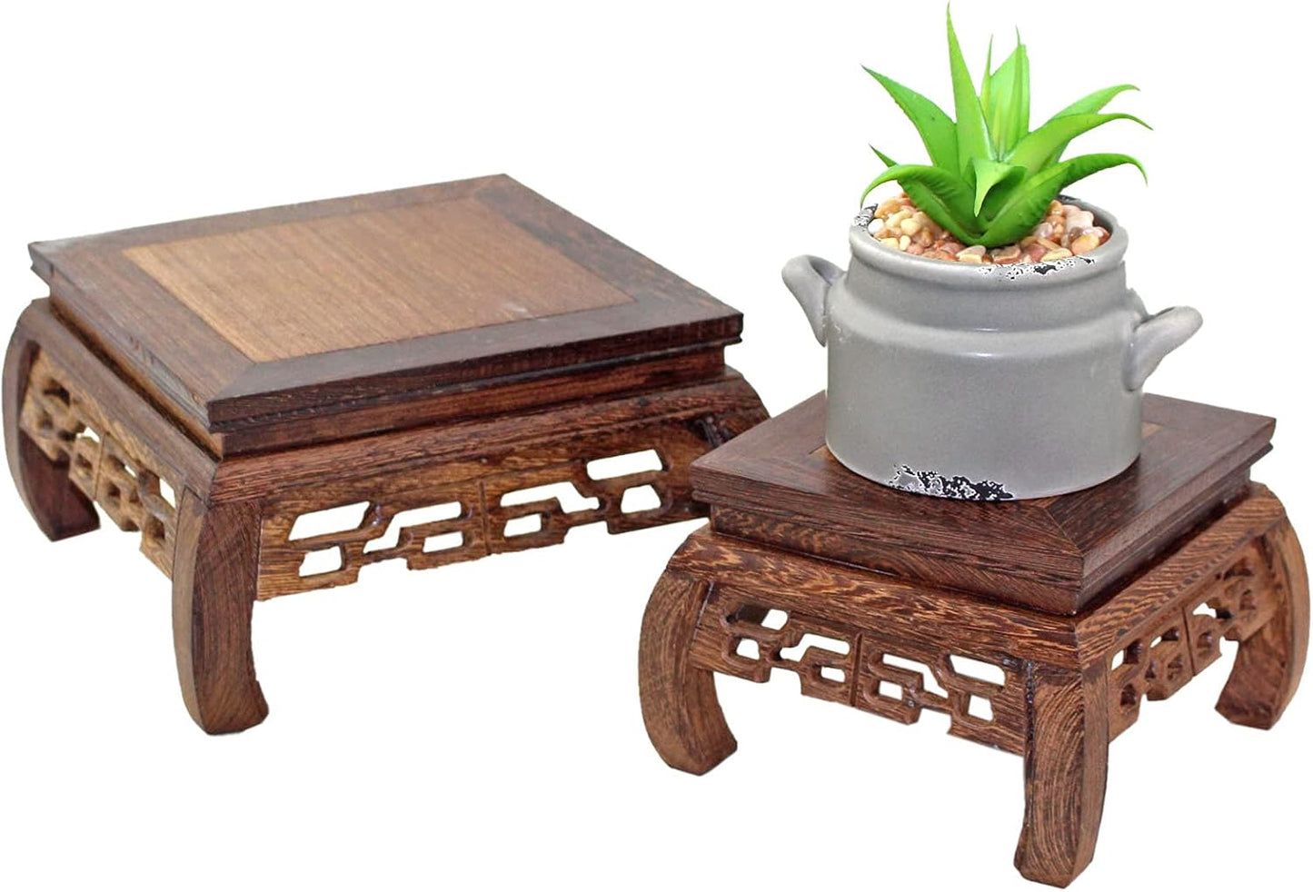 GOLDY&WENDY Chinese Style Wooden Base Rosewood Carved Flower Bonsai Display Stand Art Antique Furniture Decoration