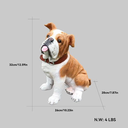 English Bulldog Statue Outdoor Decorations – Outdoor Dog Statue Fawn English Bulldog with Replaceable Solar Light & Welcome Sign for Porch Décor