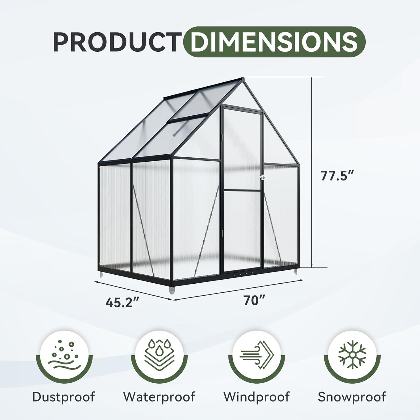Aoxun 4x6 FT Outdoor Greenhouse,Sturdy Aluminum Frame, Polycarbonate Panels, Roof Vent, Ground Nails, Lockable Door,Quick Setup for Garden and Backyard, Black