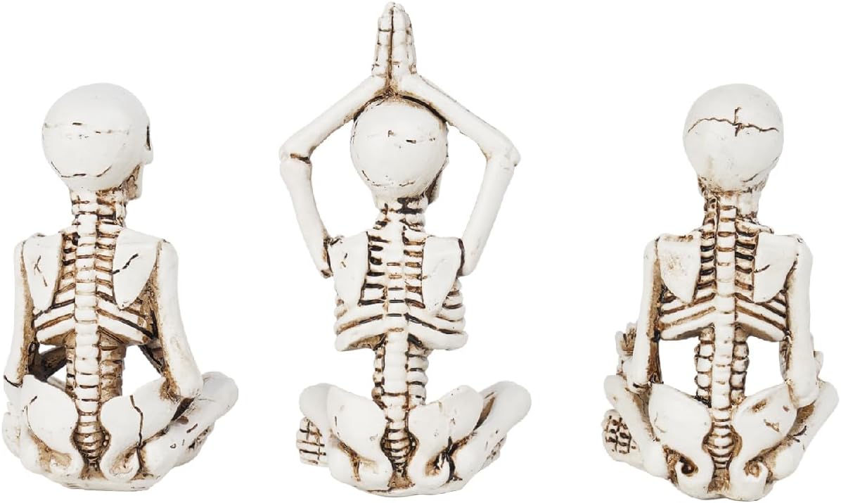 Newman House Studio Halloween Skeleton Decor - Realistic Meditating Skeleton Statues, Set of 3, 2*1.5*3.75 in Resin Indoor Zen Skull Decor