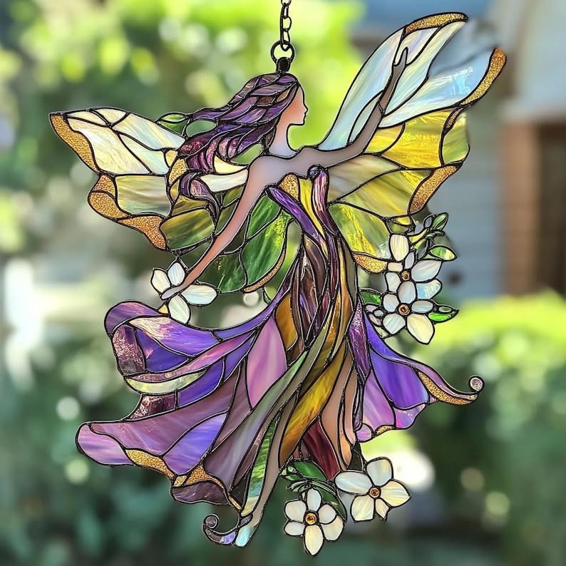 2D Fairies Flower Acrylic Window Hanging Stained Wall Decoration Lover Gift for Mom Grandma Or Special Occasions Sun Catchers Indoor Windown Suncatchers Windows Garden Decor