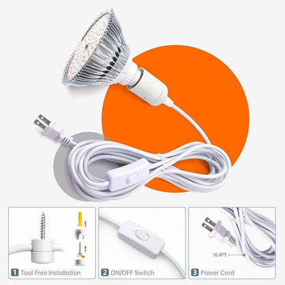 Bstrip LED Hanging Grow Light, Grow Light Bulb for Indoor Plants, 25W Full Spectrum Hanging Grow Light,3000K Plant Light Bulbs with 16.4FT Power Cord, Pendant Grow Lights for Indoor Plants, 1 Pack