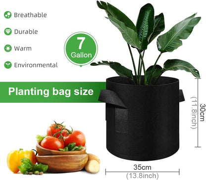 150-Pack 7 Gallon Grow Bags Bulk, Heavy Duty Thickened Nonwoven Fabric Pots with Handles, Felt Breathable Planter Bag, Garden Growing Bag for Vegetable Flower Plants Fruits, Black