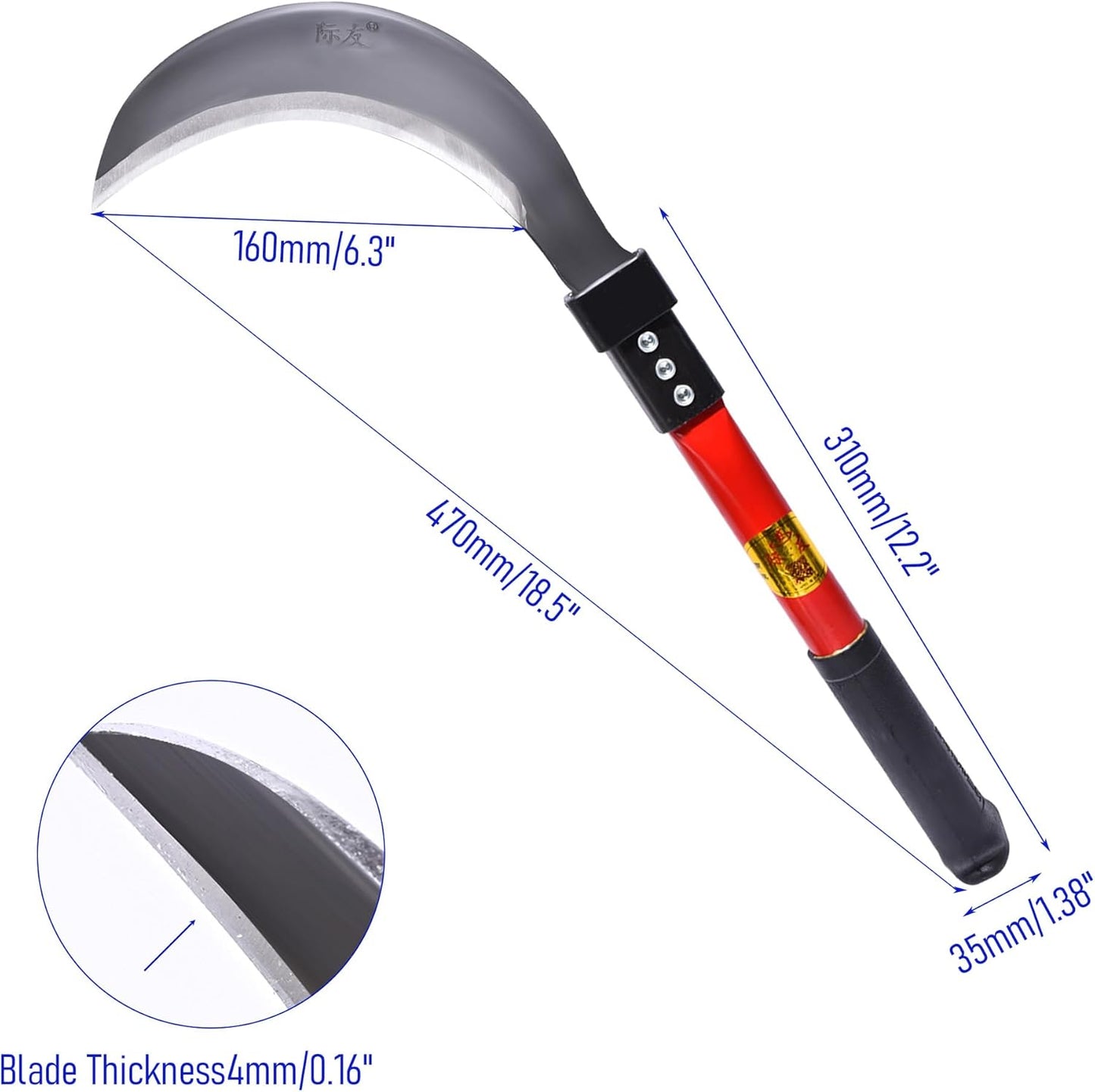1pce 470mm/18.5in Manganese Steel Billhook Brush Clearing Sickle for Grass,Weeding Tools for Garden,Curved Sawtooth Sickle,Machete Axe for Cutting Trees,Steel Blade Knife in Hand