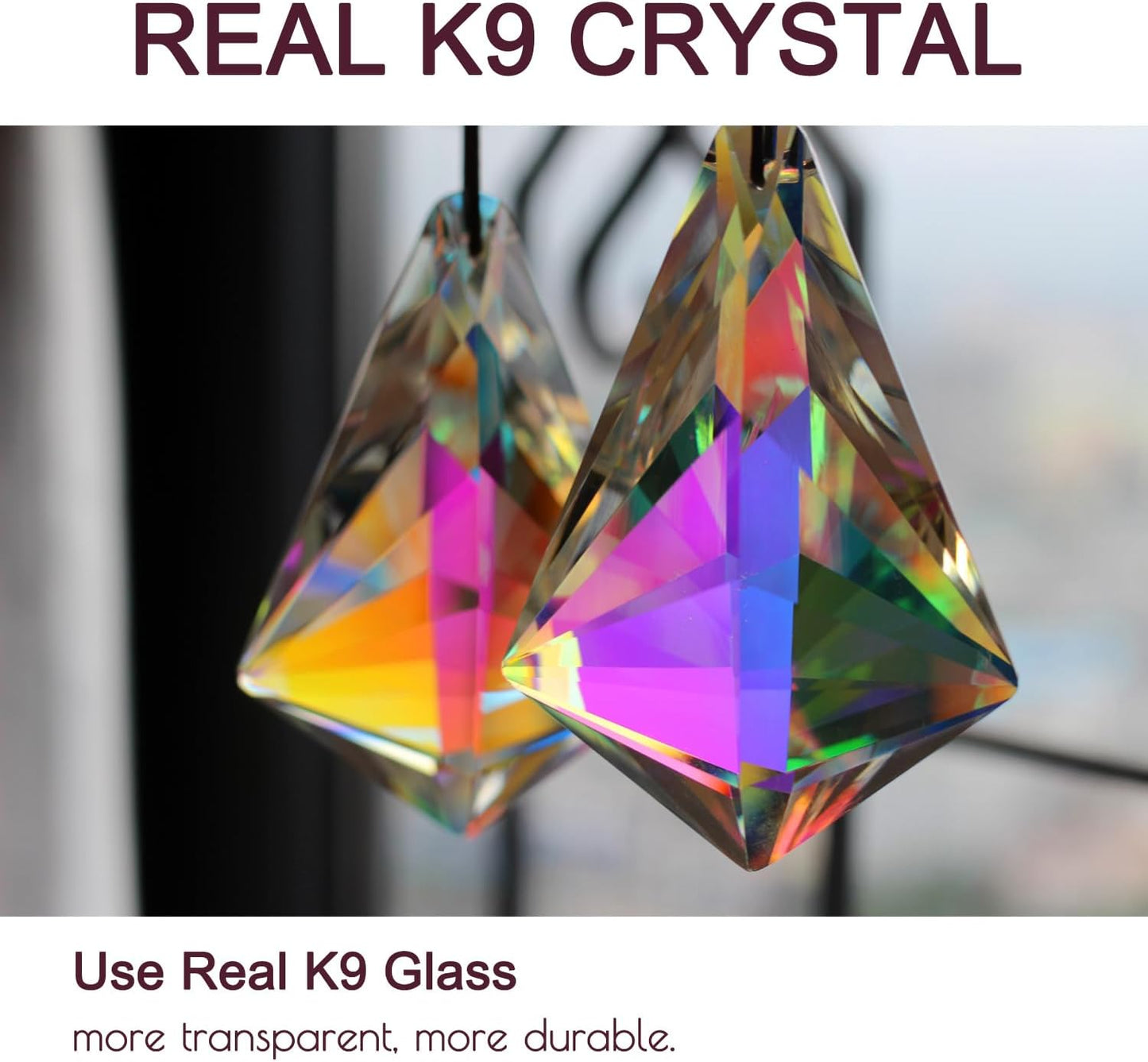 2PCS 5" Large Crystal Sun Catcher Prisms, STINO Hanging Suncatchers with Glass Prism, Rainbow Maker for Windows, Balcony, Kitchen, Garden Decoration (1, Chunky Cone 2Pcs)