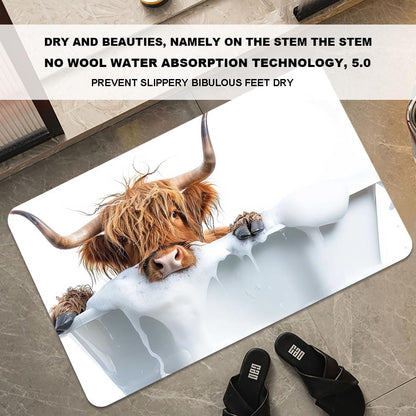 Bath Mat-Bathroom Rug，Bath, Highland Cattle-Absorbent Non Slip Quick Dry Stain Resistant Easy to Clean Care Shower Rug for Bathtub Shower Room 17×27.5Inch (43 * 70cm)