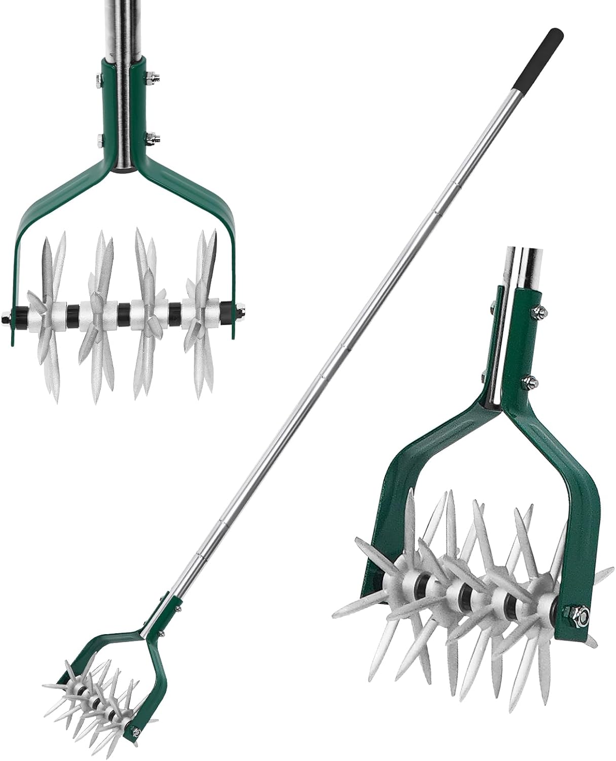 Rotary Cultivator Tiller Adjustable S/S Handle Rotary Tiller with Detachable Solid Metal Tines Garden Cultivator Lawn Tiller and Manual Tiller for Loosing and Mixing Soil