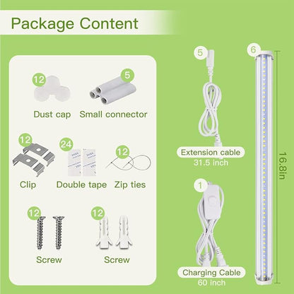 T5 LED Grow Lights, 306-Bulbs 5000K White Full Spectrum Plant Growing Lamp Bars for Indoor Plants Seedling Hydroponics, Daisy-Chain Design (6 x 10W, 300W Equivalent)