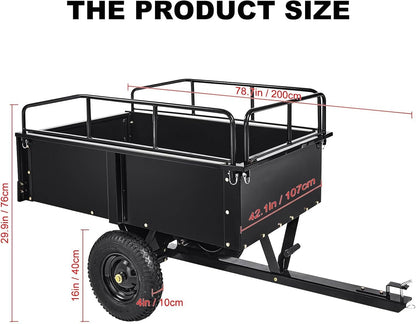 Heavy Duty Steel Dump Cart & Utility Trailer 750LB Capacity ATV/Lawn Tractor Hauler with Dual Dumping Modes (Manual/Foot Pedal), All-Terrain Tires & Dual Bearings for Garden, Farm, Firewood